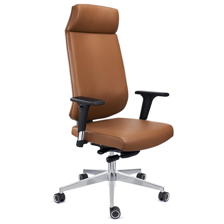 Fauteuil de Bureau MILANO, Dossier Haut, Rembourrage Haute Densité, en Cuir, Marron