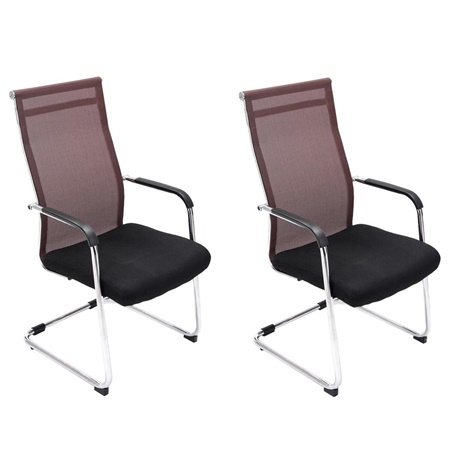 Lot de 2 chaises visiteur BREMEN, Structure Métallique, en Maille Respirable, Noir/Marron