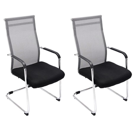 Lot de 2 chaises visiteur BREMEN, Structure Métallique, en Maille Respirable, Noir/Gris