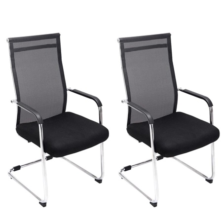 Lot de 2 chaises visiteur BREMEN, Structure Métallique, en Maille Respirable, Noir