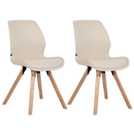 Lot de 2 Chaises Visiteur KALI TISSU, Pieds en Hêtre, Assise Rembourrée, Crème