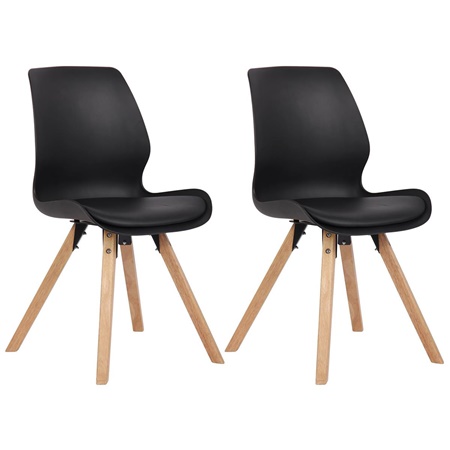 Lot de 2 Chaises Visiteur KALI, Pieds en Hêtre, Assise Rembourrée, Noir