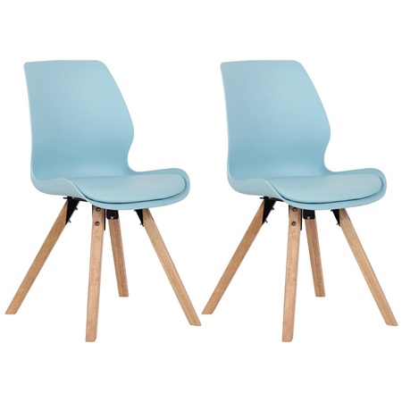 Lot de 2 Chaises Visiteur KALI, Pieds en Hêtre, Assise Rembourrée, Bleu