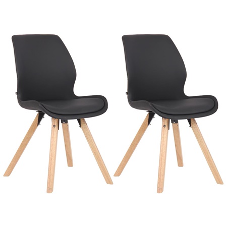 Lot de 2 Chaises Visiteur KALI CUIR, Pieds en Hêtre, Assise Rembourrée, Noir