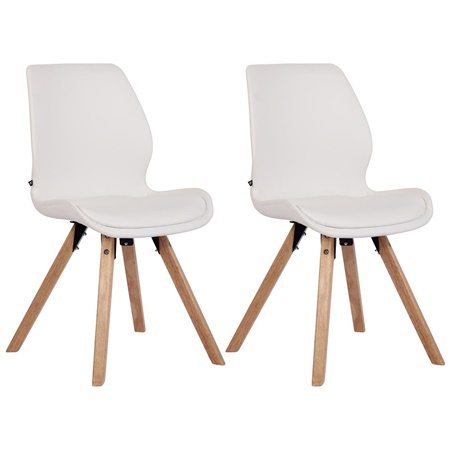 Lot de 2 Chaises Visiteur KALI CUIR, Pieds en Hêtre, Assise Rembourrée, Blanc