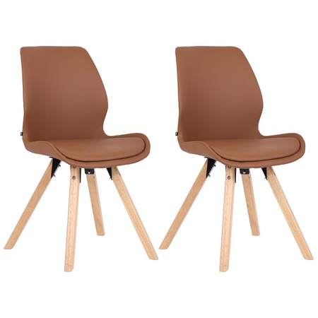 Lot de 2 Chaises Visiteur KALI CUIR, Pieds en Hêtre, Assise Rembourrée, Marron Clair