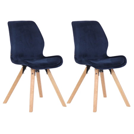 Lot de 2 Chaises Visiteur KALI VELOURS, Pieds en Hêtre, Assise Rembourrée, Bleu