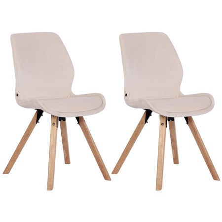 Lot de 2 Chaises Visiteur KALI VELOURS, Pieds en Hêtre, Assise Rembourrée, Crème