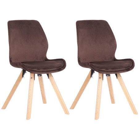 Lot de 2 Chaises Visiteur KALI VELOURS, Pieds en Hêtre, Assise Rembourrée, Marron