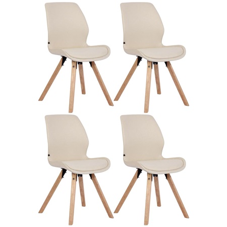 Lot de 4 Chaises Visiteur KALI TISSU, Pieds en Hêtre, Assise Rembourrée, Crème