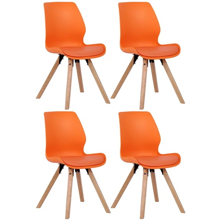 Lot de 4 Chaises Visiteur KALI, Pieds en Hêtre, Assise Rembourrée, Orange