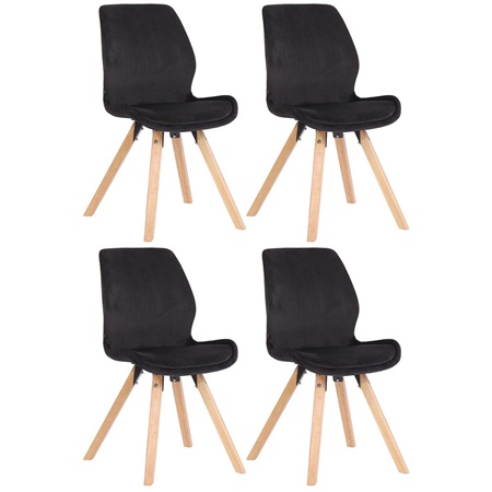 Lot de 4 Chaises Visiteur KALI VELOURS, Pieds en Hêtre, Assise Rembourrée, Noir