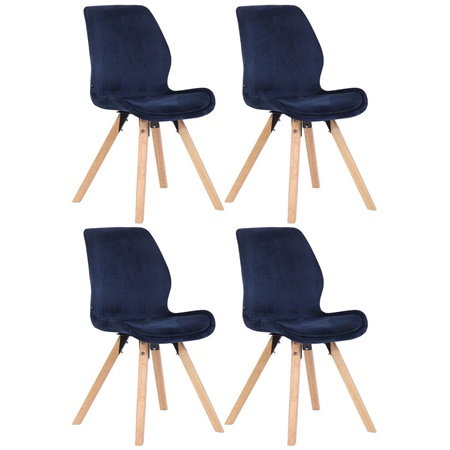 Lot de 4 Chaises Visiteur KALI VELOURS, Pieds en Hêtre, Assise Rembourrée, Bleu