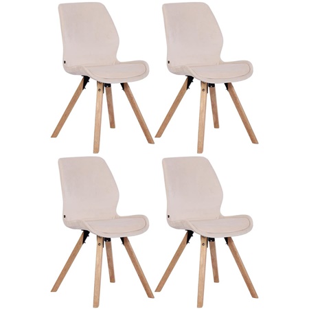 Lot de 4 Chaises Visiteur KALI VELOURS, Pieds en Hêtre, Assise Rembourrée, Crème