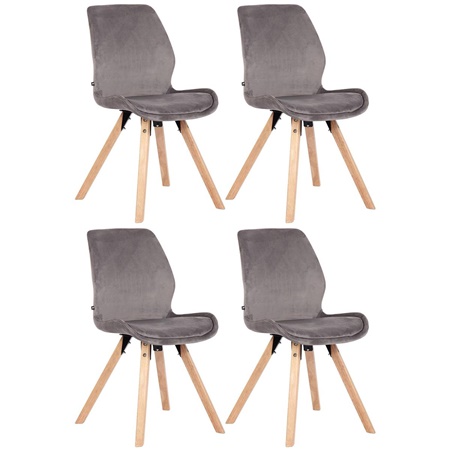 Lot de 4 Chaises Visiteur KALI VELOURS, Pieds en Hêtre, Assise Rembourrée, Gris Clair