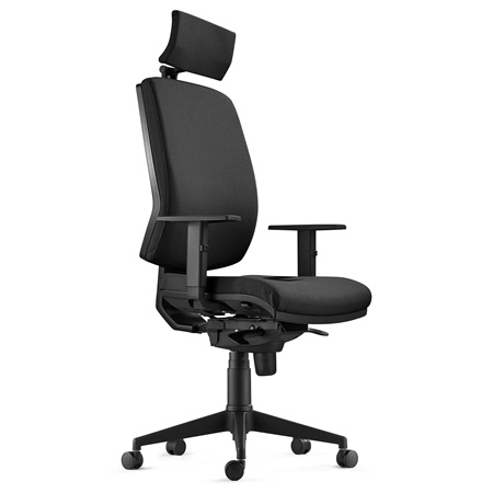 DEMO# Chaise Ergonomique OLIVER, en Tissu Noir, Appui-tête, Utilisation 8 Heures, Rembourrage Epais