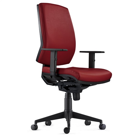 DEMO# Chaise Ergonomique OLIVER, en Cuir Authentique Bordeaux, Utilisation 8 Heures, Rembourrage Epais