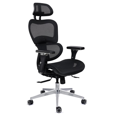 Chaise Ergonomique VICTORY PRO, 100% Ajustable, Utilisation Intensive 8h, en Maille, Noir