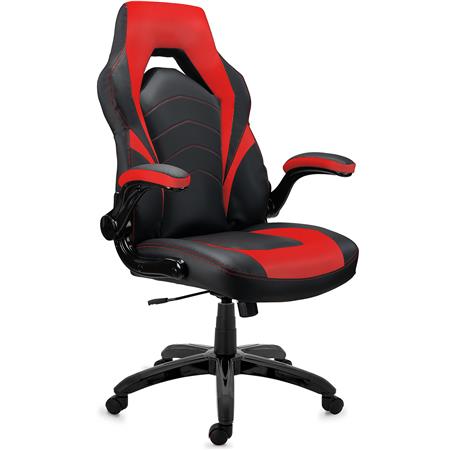 Chaise Gaming NITRO, Grand Rembourrage, Accoudoirs Rabattables, en Cuir, Noir et Rouge