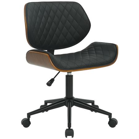 Chaise de bureau SAOKO Design Rétro, Structure en Bois de Noyer, Cuir Synthétique Matelassé, Noir