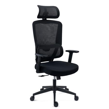 Chaise Ergonomique SUPRA avec Appui-Tête, Support Lombaire, Utilisation Intensive, Tissu et Maille, Noir