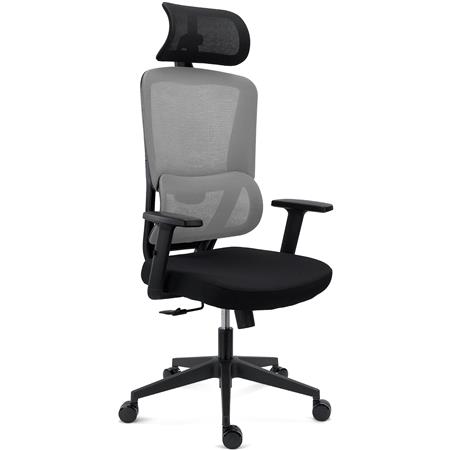 Chaise Ergonomique SUPRA avec Appui-Tête, Support Lombaire, Utilisation Intensive, Tissu et Maille, Gris