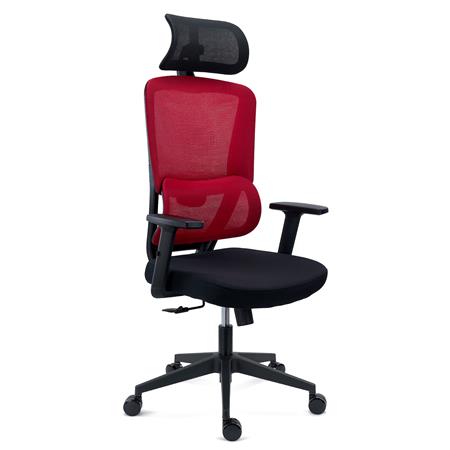 Chaise Ergonomique SUPRA avec Appui-Tête, Support Lombaire, Utilisation Intensive, Tissu et Maille, Rouge