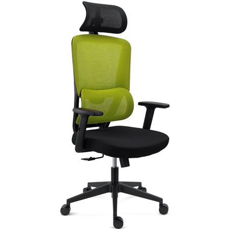 Chaise Ergonomique SUPRA avec Appui-Tête, Support Lombaire, Utilisation Intensive, Tissu et Maille, Vert