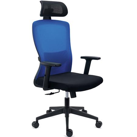Chaise de Bureau NOTE PRO, Appui-tête, Utilisation Intensive de 8h, Support Lombaire Réglable, en Tissu et Maille Respirable, Bleu