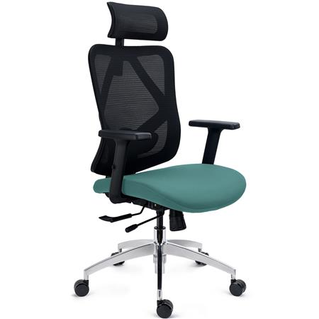 Chaise Ergonomique LONDON, Support Lombaire Réglable, Assise Réglable en Profondeur, Utilisation Intensive 8h, Vert