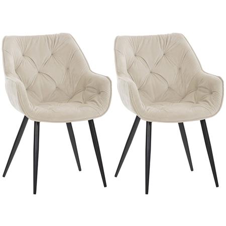 Lot de 2 Chaise visiteur TEXAS, Design Confortable et Elégant, Piétement métallique, en Velours Cème
