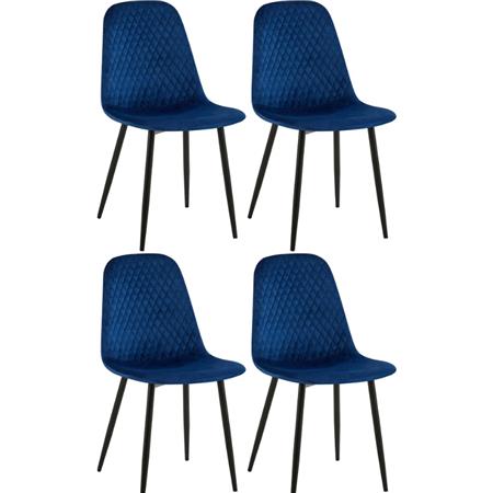Lot de 4 Chaises visiteur DOGMA, Design Elégant, Piétement métallique, en Velours, Bleu 