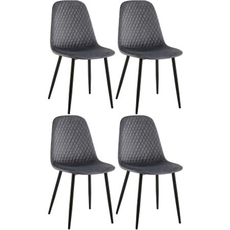 Lot de 4 Chaises visiteur DOGMA, Design Elégant, Piétement métallique, en Velours, Gris Foncé
