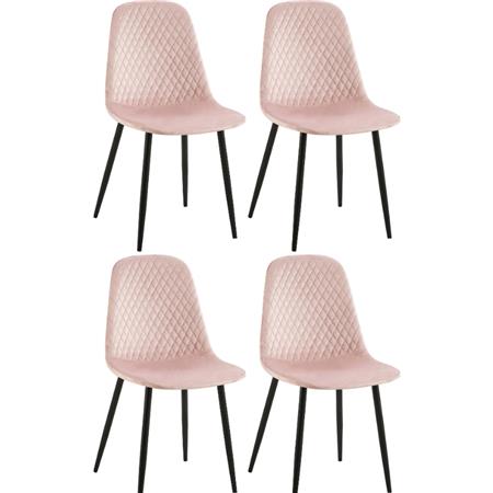 Lot de 4 Chaises visiteur DOGMA, Design Elégant, Piétement métallique, en Velours, Rose Poudré