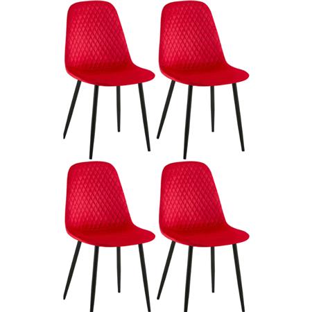 Lot de 4 Chaises visiteur DOGMA, Design Elégant, Piétement métallique, en Velours, Rouge