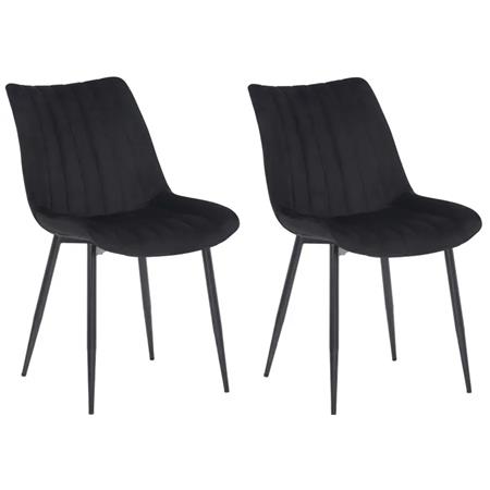 Lot de 2 Chaises de Salle à Manger ZEFIR, Structure métallique, Revêtement en Velours Noir