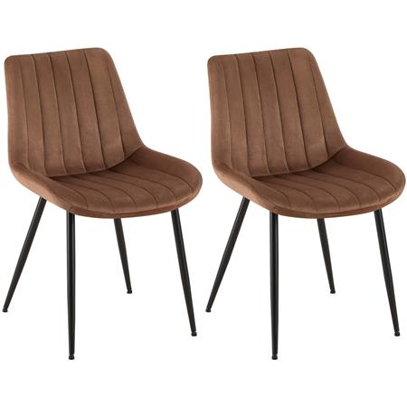 Lot de 2 Chaises de Salle à Manger ZEFIR, Structure métallique, Revêtement en Velours Marron