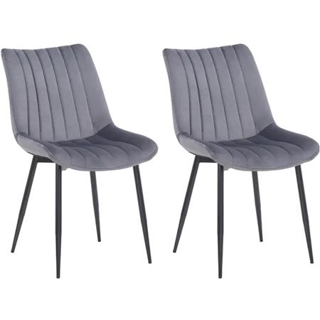 Lot de 2 Chaises de Salle à Manger ZEFIR, Structure métallique, Revêtement en Velours Gris