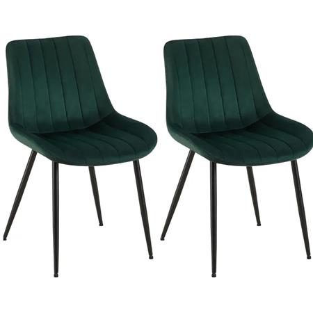 Lot de 2 Chaises de Salle à Manger ZEFIR, Structure métallique, Revêtement en Velours Vert