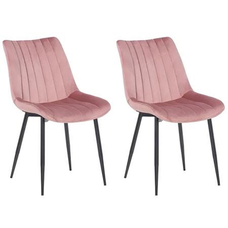 Lot de 2 Chaises de Salle à Manger ZEFIR, Structure métallique, Revêtement en Velours Rose 