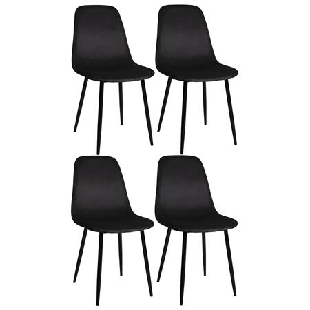 Lot de 4 Chaises visiteurs NAIPES, Design Elégant, Structure en métal Noir, Velours, Noir