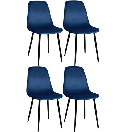 Lot de 4 Chaises visiteurs NAIPES, Design Elégant, Structure en métal Noir, Velours, Bleu