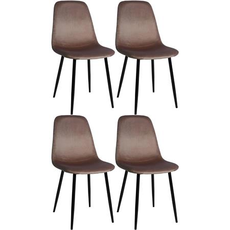 Lot de 4 Chaises visiteurs NAIPES, Design Elégant, Structure en métal Noir, Velours, Marron