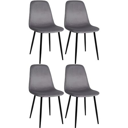 Lot de 4 Chaises visiteurs NAIPES, Design Elégant, Structure en métal Noir, Velours, Gris Foncé