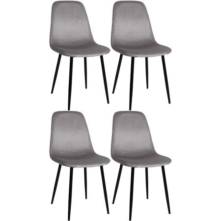 Lot de 4 Chaises visiteurs NAIPES, Design Elégant, Structure en métal Noir, Velours, Gris