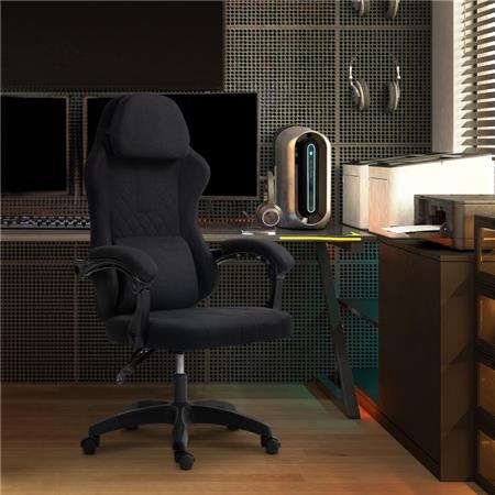Fauteuil de bureau Gamer VENOM, Dossier Inclinable, Soutien Lombaire, en Tissu, Noir