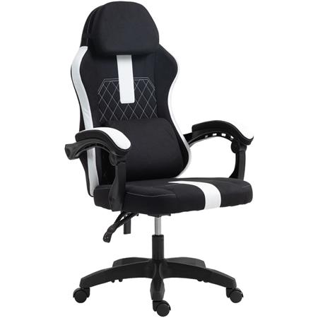 Fauteuil de bureau Gamer VENOM, Dossier Inclinable, Soutien Lombaire, en Tissu, Noir/Blanc
