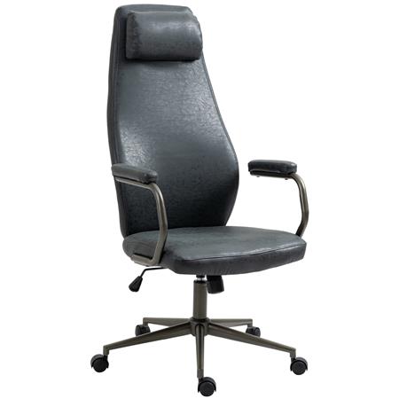 Fauteuil de Bureau FLORENCE, Structure en Métal Noir Mat, Revêtement Cuir, Noir