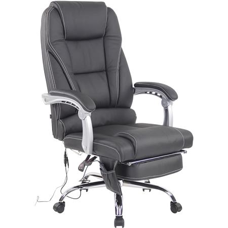 Fauteuil de bureau COMODITY MASSAGE CUIR AUTHENTIQUE, Repose-pieds Extensible, Fonction massage, Noir
