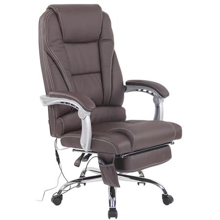 Fauteuil de bureau COMODITY MASSAGE CUIR AUTHENTIQUE, Repose-pieds Extensible, Fonction massage, Marron Foncé